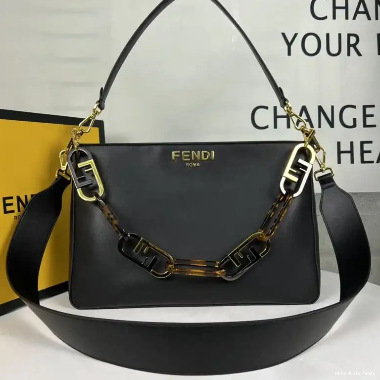 Affordable Fendi Zip Shoulder In O'Lock Black Calf Bag Leather 0510